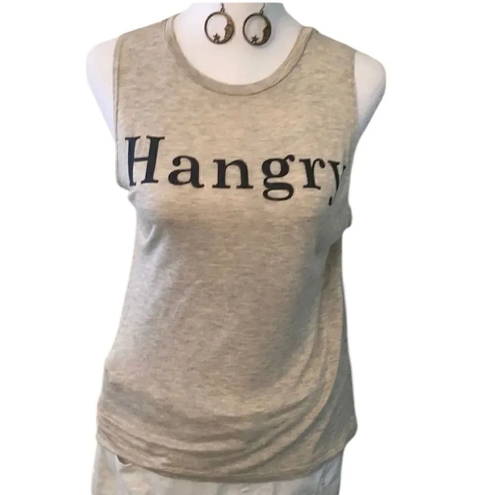 Dirtee laundry tan size small sleeveless “Hangry”knit top EUC